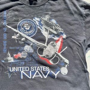 Men's United States Navy T-Shirt Gray Spell-Out L Carrier Jet Fighter Patriotic